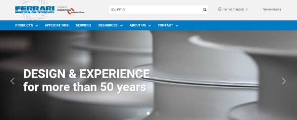 Screenshot of the Ferrari Ventilatori Industriali official website