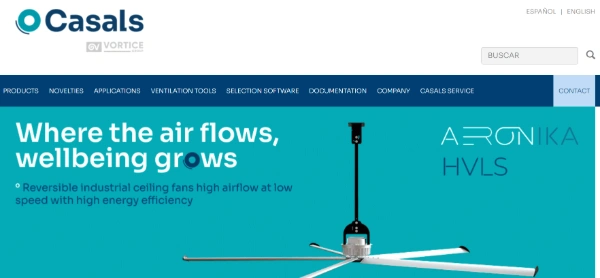 Official website capture of Casals Ventilación