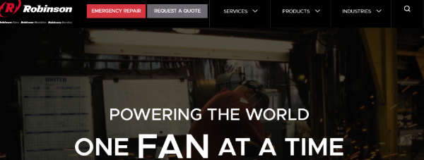 Screenshot of the Robinson Fans, Inc. official website