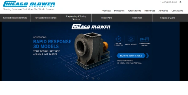Screenshot of Chicago Blower Corporation official website