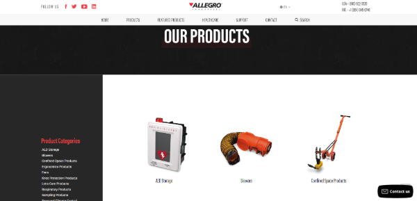 Allegro Industries 公式HP 工業用ファン製品一覧