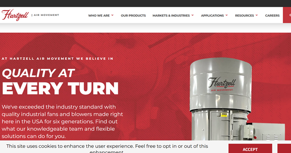 Screenshot of the Hartzell Air Movement official website