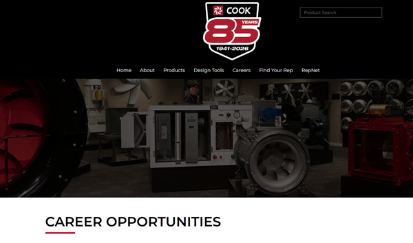 Screenshot of the Loren Cook Company official website