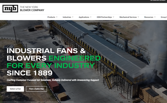 Screenshot of New York Blower's official website