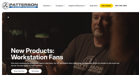 Screenshot of the Patterson Fan Company Official Website